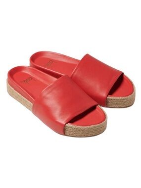 beek Pelican Red Slide Sandals with Jute-Wrapped Platform